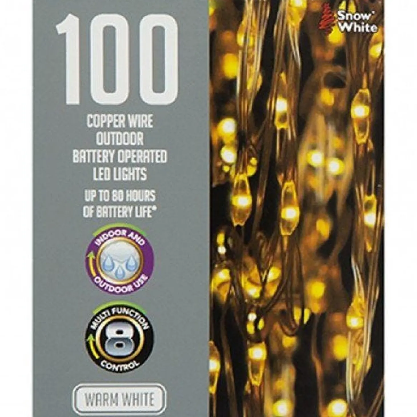 100 Warm White Outdoor Copper Wire - Battery Operated