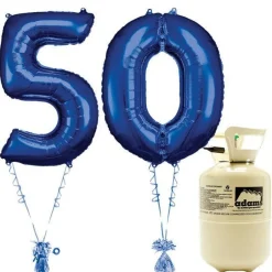 Age 50 Blue Foil Kit With Helium, Ribbon And Weights