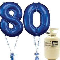 Age 80 Blue Foil Kit With Helium, Ribbon And Weights