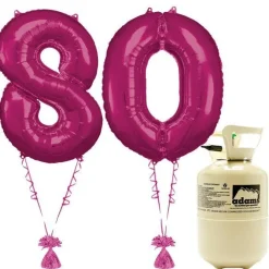 Age 80 Pink Foil Kit With Helium, Ribbon And Weights