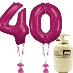 Age 40 Pink Foil Kit With Helium, Ribbon And Weights