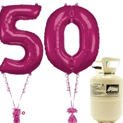 Age 50 Pink Foil Kit With Helium, Ribbon And Weights