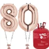 Age 80 Rose Gold Foil Kit With Helium, Ribbon And Weights