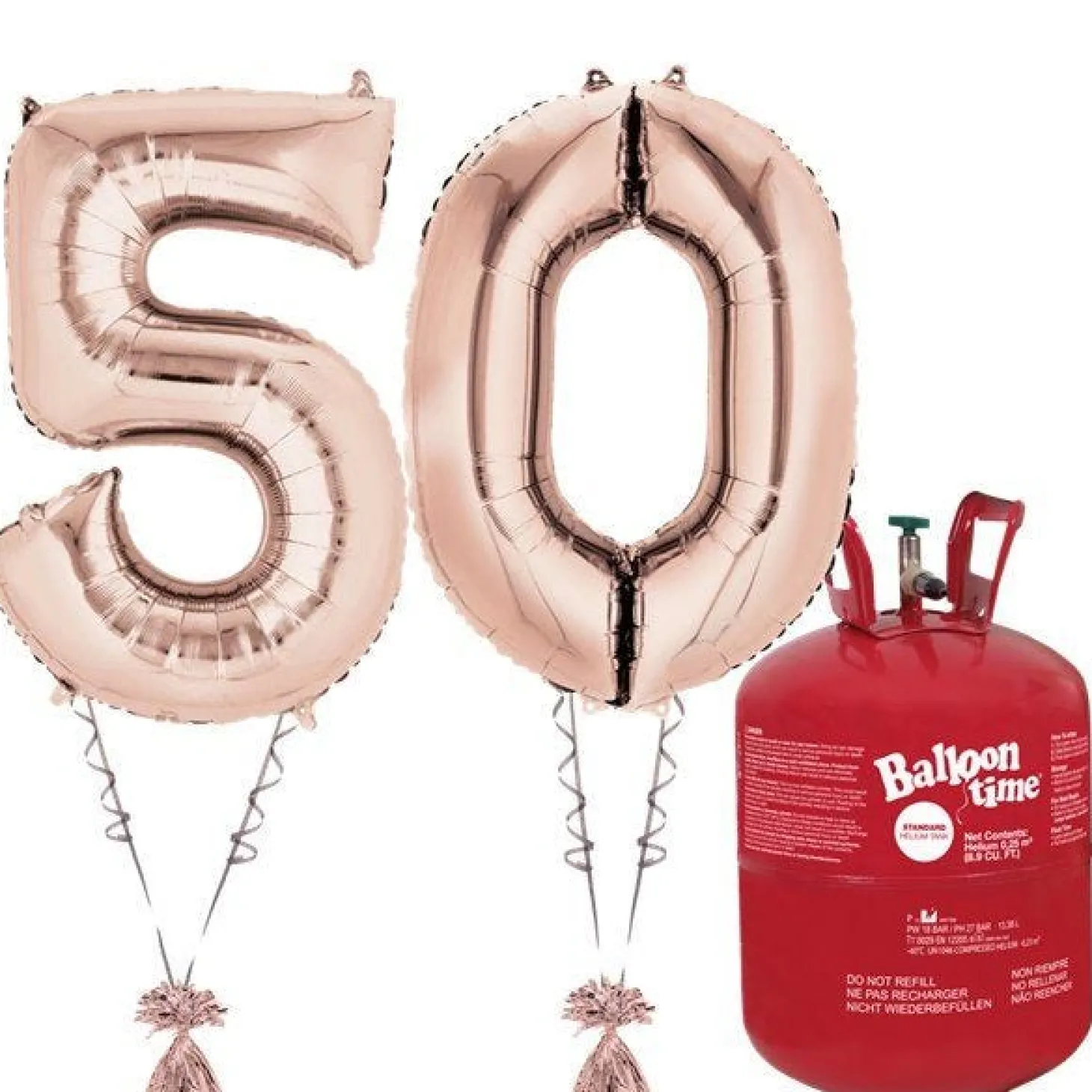 Age 50 Rose Gold Foil Kit With Helium, Ribbon And Weights