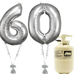 Age 60 Silver Foil Kit With Helium, Ribbon And Weights