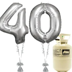 Age 40 Silver Foil Kit With Helium, Ribbon And Weights