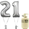 Age 21 Silver Foil Kit With Helium, Ribbon And Weights