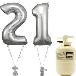 Age 21 Silver Foil Kit With Helium, Ribbon And Weights