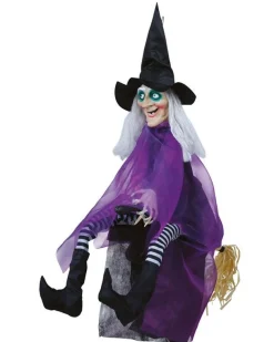 Animated Witch On A Broom - 90Cm