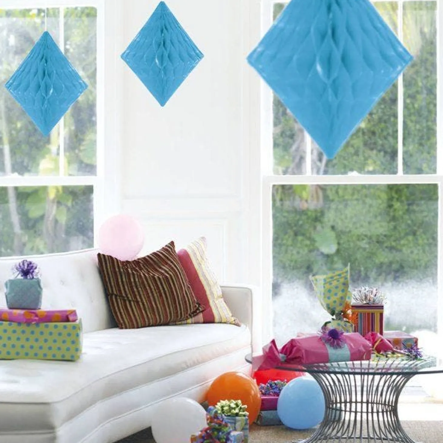 Baby Blue Honeycomb Diamond Decoration - 30Cm