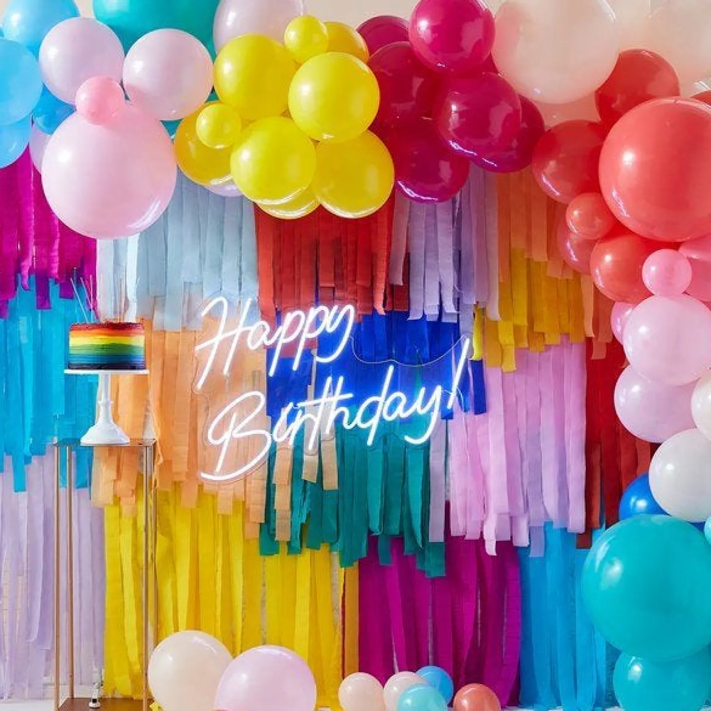 Balloon And Streamer Brights Rainbow Party Backdrop