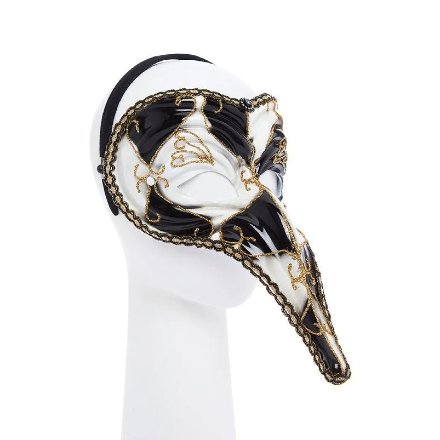 Black & White Long Nose Masquerade Mask