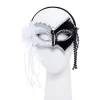 Black & White Masquerade Mask With Feathers & Beads