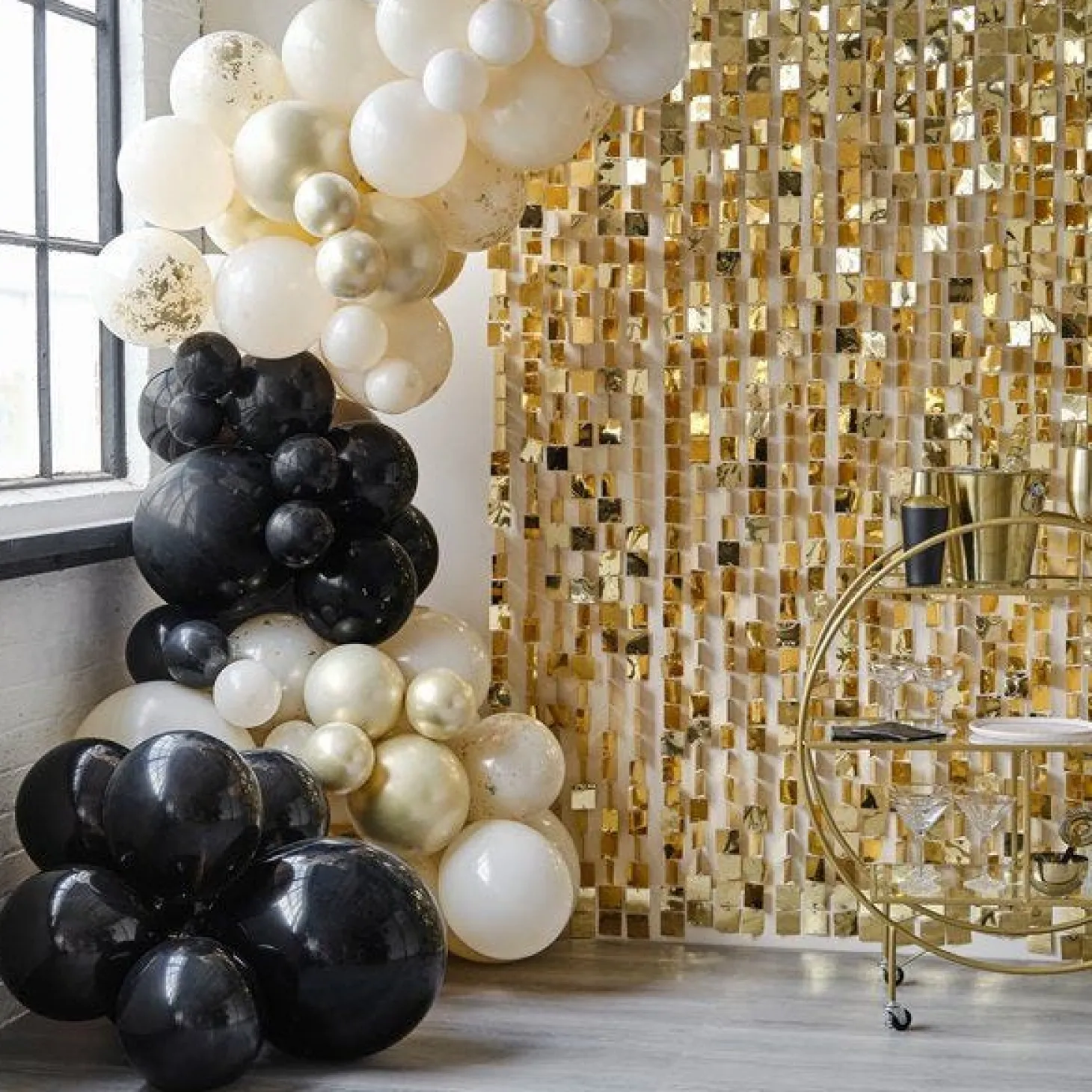 Black, Cream, Nude And Champagne Chrome Balloon Arch - 70 Balloons
