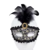Black Glittery Masquerade Mask With Tall Feather & Gem