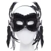 Black Masquerade Mask With Feathers & Beads