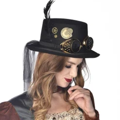 Black Steampunk Top Hat With Goggles