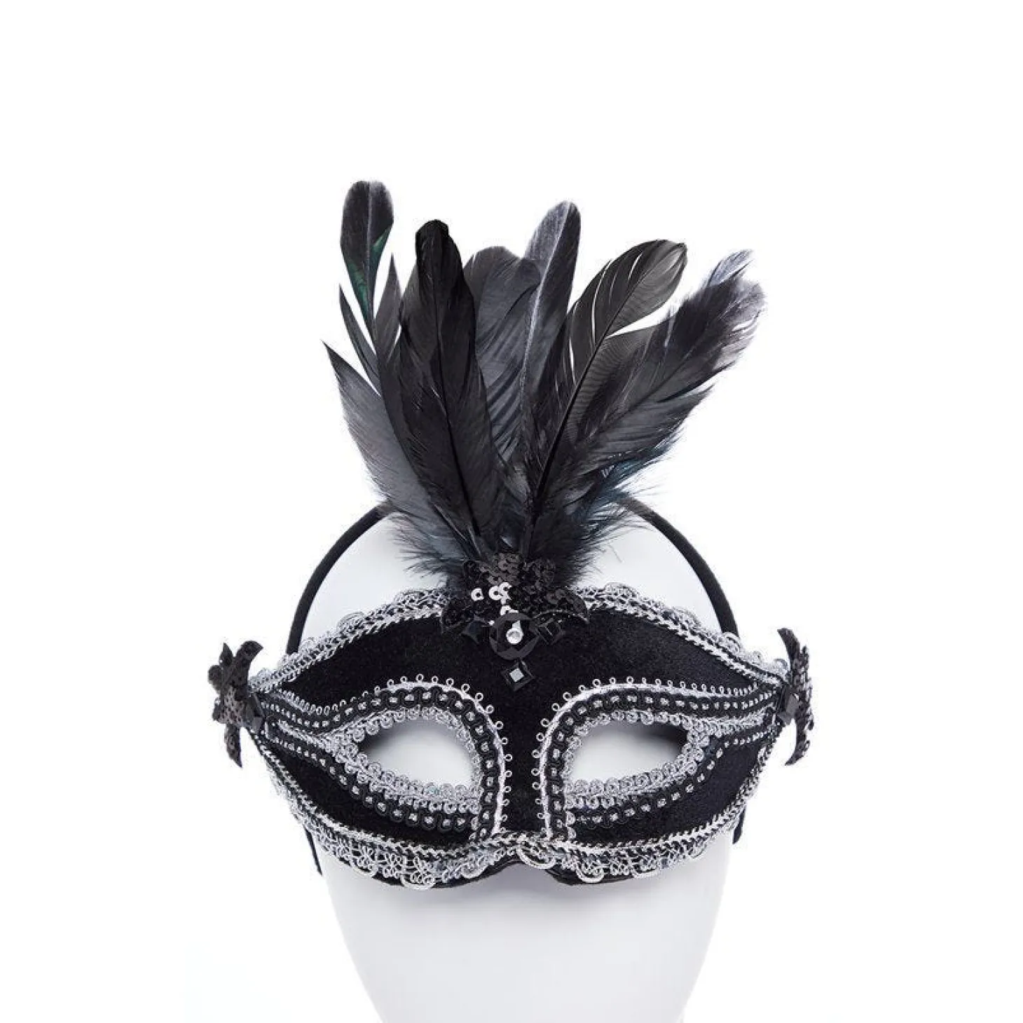Black Velvet Masquerade Mask With Feathers