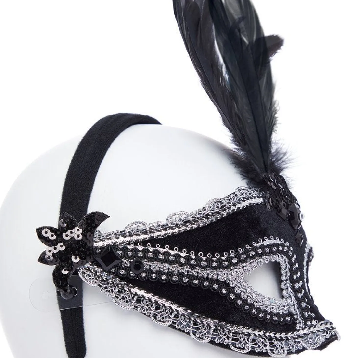 Black Velvet Masquerade Mask With Feathers