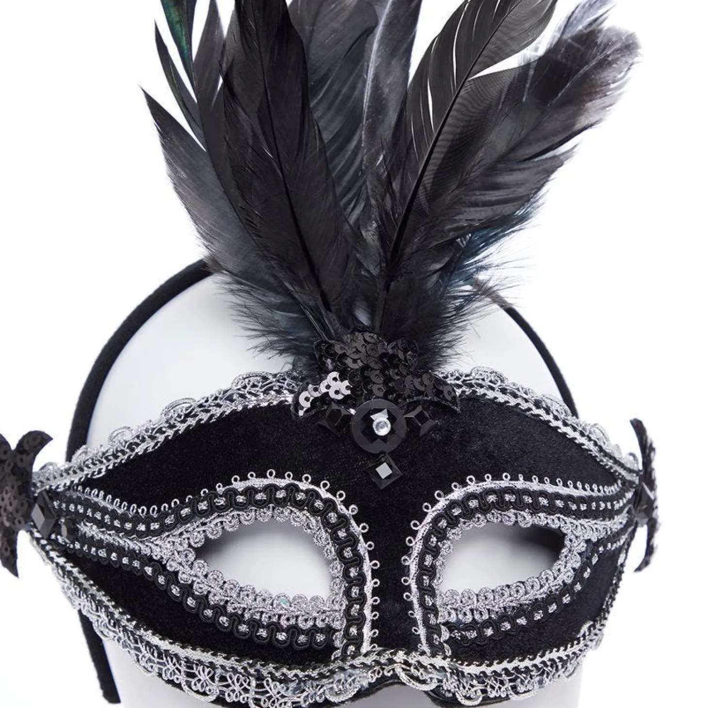 Black Velvet Masquerade Mask With Feathers