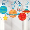 Blast Off Birthday Swirl Decorations (12Pk)