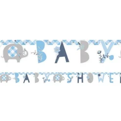 Blue Floral Elephant Baby Shower Banner - 1.6M