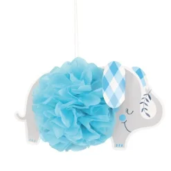Blue Floral Elephant Pom Pom Decorations (3Pk)