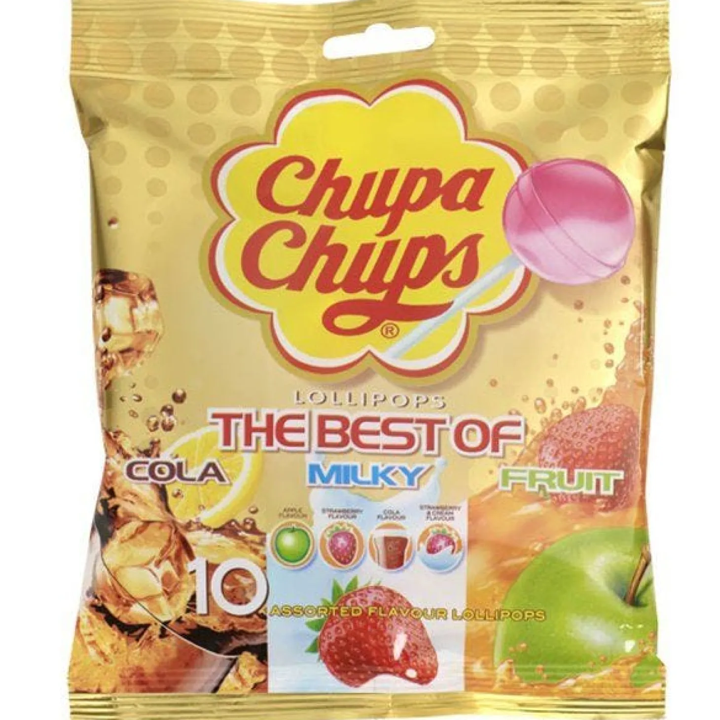 Chupa Chups Lollipops - The Best Of Cola, Milky & Fruit Flavours X10