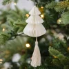 Cream Honeycomb Trees Decorations With Macrame Tassels (4Pk)