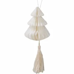 Cream Honeycomb Trees Decorations With Macrame Tassels (4Pk)