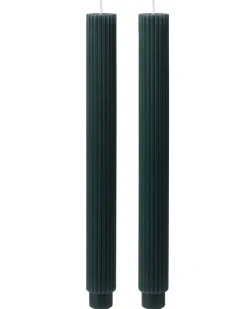 Dark Green Ribbed Candles (2Pk)