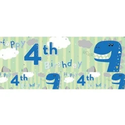 Dinosaur 'Happy 4Th Birthday' Holographic Foil Banner - 2.6M