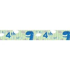 Dinosaur 'Happy 4Th Birthday' Holographic Foil Banner - 2.6M