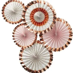 Ditsy Floral Rose Gold Foiled Fan Decorations - 38Cm (5Pk)