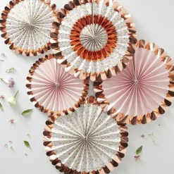 Ditsy Floral Rose Gold Foiled Fan Decorations - 38Cm (5Pk)