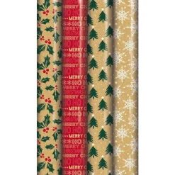 Eco Printed Kraft Wrapping Paper Roll 3M - Assorted Designs