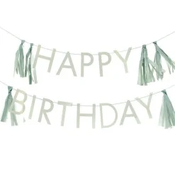 Eco Sage Green 'Happy Birthday' Letter Banner With Tassels - 1.5M