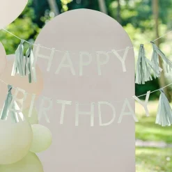 Eco Sage Green 'Happy Birthday' Letter Banner With Tassels - 1.5M