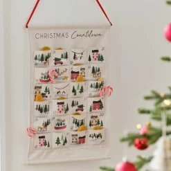 Fabric Christmas Scene Advent Calendar - 53Cm X 35Cm