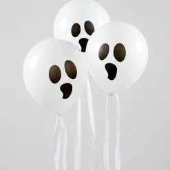 Ghost Balloons With Streamers - 11" Latex (3Pk)