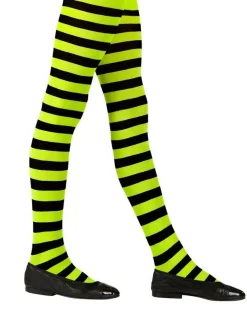 Girls Black & Green Striped Tights