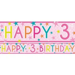 Girls 3Rd Birthday Paper Banners - 1M (3Pk)