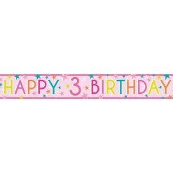 Girls 3Rd Birthday Paper Banners - 1M (3Pk)