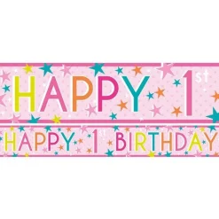 Girls 1St Birthday Paper Banners - 1M (3Pk)