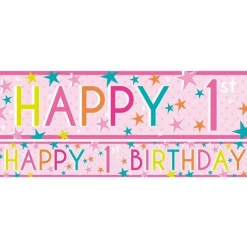 Girls 1St Birthday Paper Banners - 1M (3Pk)
