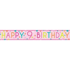 Girls 9Th Birthday Paper Banners - 1M (3Pk)