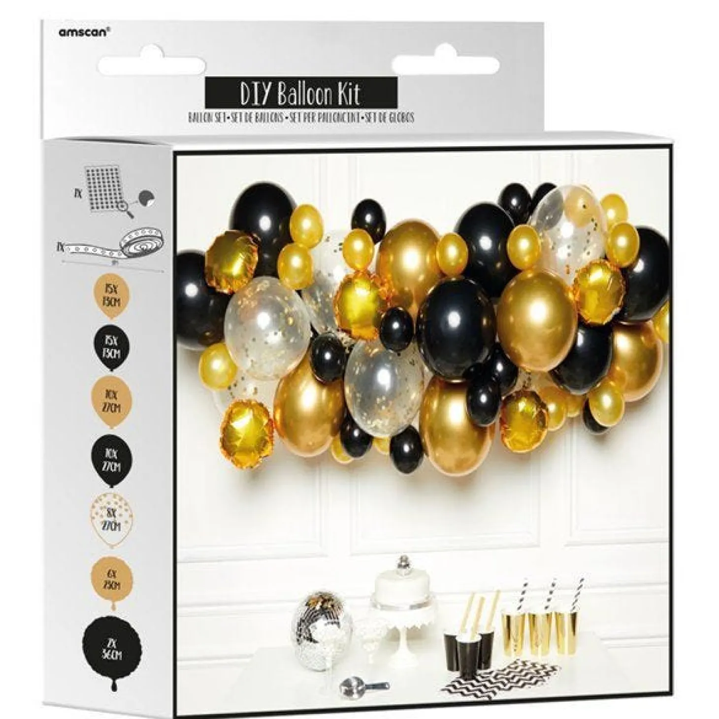 Gold & Black Balloon Arch Garland - 66 Balloons