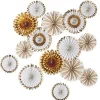 Gold & White Paper Fan Decorations (15Pk)