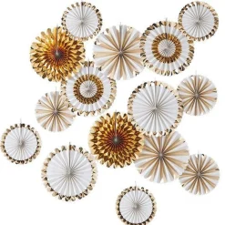Gold & White Paper Fan Decorations (15Pk)
