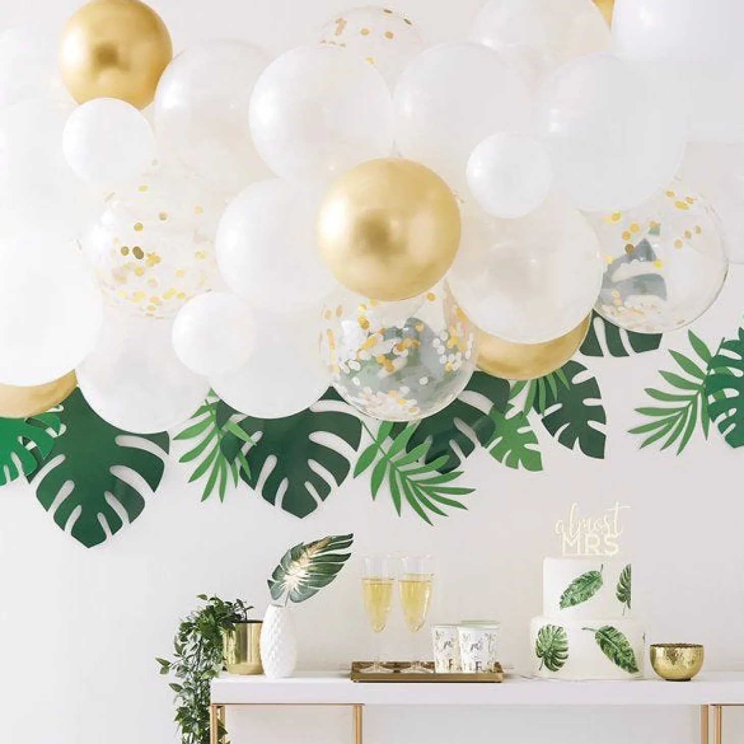 Gold And White Botanical Hen Party Balloon Arch - 55 Balloons